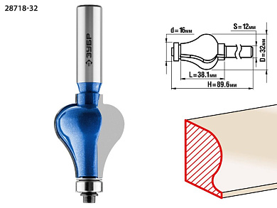 Фреза кромочная фигурная №7, D= 32мм, рабочая длина-38,1мм, хв.-12мм, d-16мм (28718-32) ЗУБР