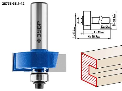 Фреза фальцевая, D= 38,1мм, рабочая длина-13мм, хв.-12мм, d-12,7мм (28758-38.1-12) ЗУБР