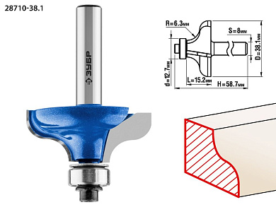 Фреза кром. калев. №8, D= 38,1мм, раб. дл.-15,2мм, рад.-6,3мм, хв.-8мм, d-12,7мм (28710-38.1) ЗУБР