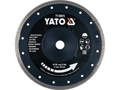 Круг алмазный сплошной 230x2.0х10х22.23 мм Керамика (YT-59975) YATO