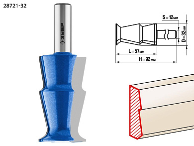 Фреза кромочная фигурная №10, D= 32мм, рабочая длина-57мм, хв.-12 мм (28721-32) ЗУБР