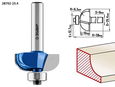 Фреза кром. калев. №2, D= 25,4мм, раб. дл.-10мм, рад.-6,3мм, хв.-8мм, d-12,7мм (28702-25.4) ЗУБР