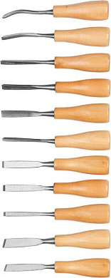 Набор : Стамески фигурные "МИНИ" с деревянной ручкой, 11шт (1834-H11_z01) DEXX