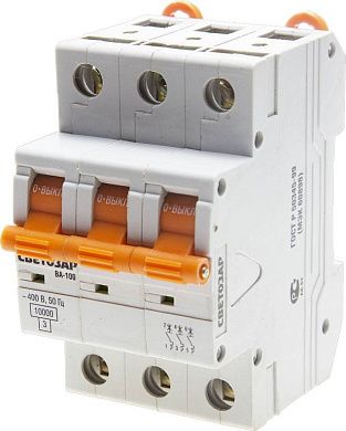 Выключатель автоматический 3-полюсный, 6 A, "C", откл. сп. 10 кА, 400 В (SV-49073-06-C) СВЕТОЗАР