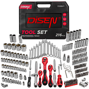 Набор инструментов 216пр. 1/4'',3/8'', 1/2'' (6гр.)(4-32мм)(DS38841) DISEN
