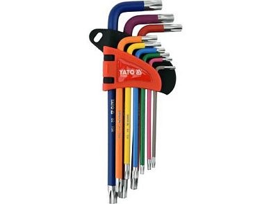 Набор ключей TORX с отверстием T10-T50, разноцветные, 9пр. S2 HRC58-62 (YT-05633) YATO