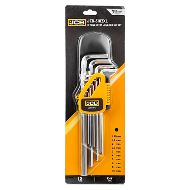 Набор ключей шестигранных экстра длинные, 10пр.  (1.27, 1.5, 2, 2.5, 3-6, 8, 10мм) (JCB-5102XL) JCB