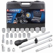 Набор головок с трещоткой и удлинителями (3/4") 17-50мм, 24пр. (F-6241-9) Forsage