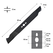 Нож для газонокосилки MBS 511 (длина/ширина 501/57мм посадка 24,5*18,5х16,7*5 толщин 3,5мм) PATRIOT