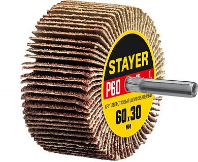 Круг шлифовальный лепестковый d 60х30мм, P60, на шпильке d 6мм (36608-060) STAYER