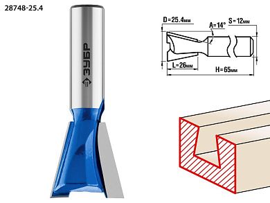 Фреза паз. фасон. "Ласточкин Хвост", D= 25,4мм, раб. дл.-26мм, хв.-12мм (28748-25.4) ЗУБР