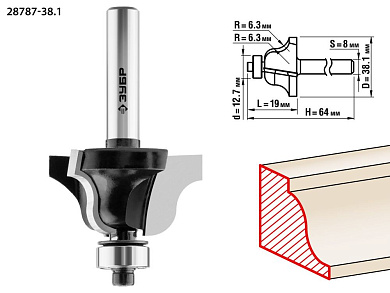 Фреза кром. калев. №4, диам.-38.1мм, раб. дл.-19мм, рад.-6,3мм, хв. 8мм (28787-38.1) ЗУБР