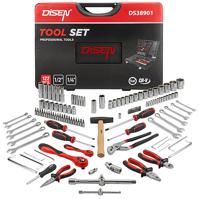Набор инструментов 122пр. 1/4'', 1/2'' (6гр.)(4-32мм)(DS38901) DISEN