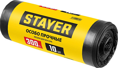 Мешки мусорные строительные 300л, особопрочные, черные, 10шт. "HEAVY DUTY" (39157-300) STAYER