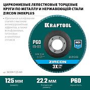 Круг лепестковый 125х22.23 мм для металла, нерж. стали, P60, циркон. (36594-125-60) KRAFTOOL