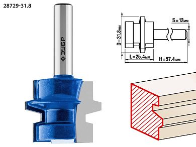 Фреза комбинированная универсальная, D= 31,8мм, рабочая длина-25,4мм, хв.-12 мм (28729-31.8) ЗУБР