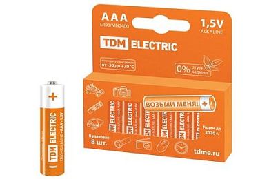 Батарейка щелочная LR03 AAA Alkaline 1,5V уп. 8 шт (SQ1702-0004) TDM