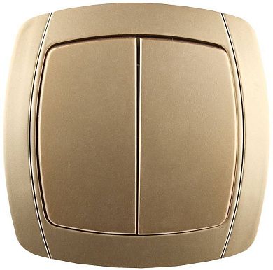 Выключатель "АКЦЕНТ" двухклавишный в сборе, цвет золотой металлик, 10А/~250В (SV-54234-GM) СВЕТОЗАР
