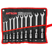 Набор ключей рожково-торцевых шарнирных 10 пр. 8-19мм, на полотне (P-5010F) PATRON