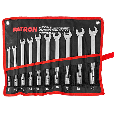 Набор ключей рожково-торцевых шарнирных 10 пр. 8-19мм, на полотне (P-5010F) PATRON