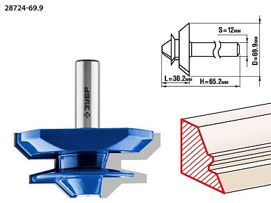 Фреза кромочная для углового сращивания, D= 69,9мм, рабочая длина-30,2мм,хв.-12мм (28724-69.9) ЗУБР