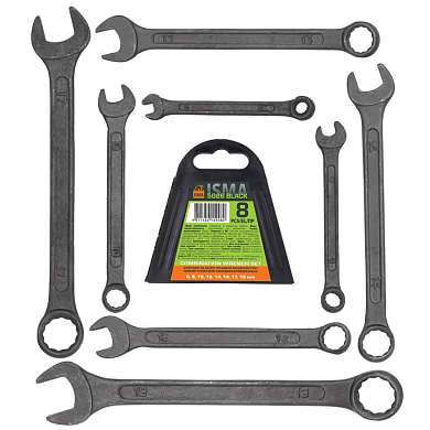 Набор ключей комбинированных 8пр.(6, 8, 10, 12-14, 17, 19мм)(ISMA-5086 BLACK) ISMA