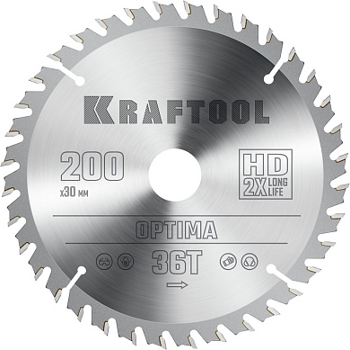 Диск пильный 200х30х36Т по дереву "Optima" (36951-200-30) KRAFTOOL