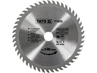 Диск пильный 160х20х2.0x48T по дереву (YT-6058) YATO