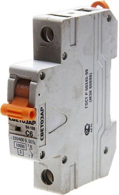 Выключатель автоматический 1-полюсный, 6 A, "C", откл. сп. 10 кА, 230/400В (SV-49071-06-C) СВЕТОЗАР