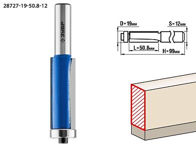Фреза кром. с нижним подшип., D= 19мм, раб. дл.-50,8мм, хв.-12мм, d-19мм (28727-19-50.8-12) ЗУБР