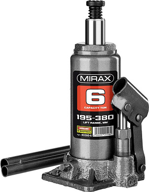 Домкрат гидравлический бутылочный, 6т., 195-380 мм (43260-6) MIRAX
