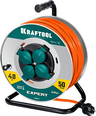 Удлинитель силовой на стальной катушке ПВС 3х2.5 50м 4000Вт IP44, EXPERT (55089-50) KRAFTOOL