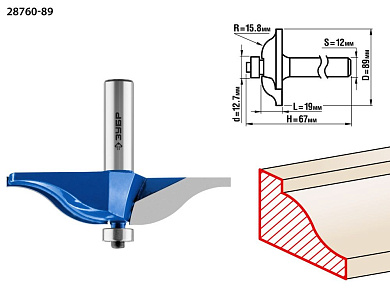 Фреза фигирейная №1, D= 89мм, рабочая длина-19мм, радиус-15,8мм, хв.-12мм, d-12,7мм (28760-89) ЗУБР