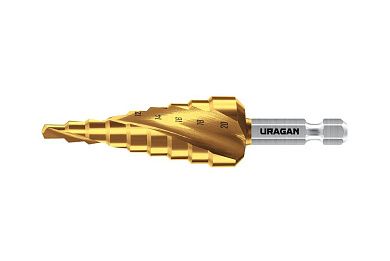 Сверло ступенчатое 4-20 мм, 9 ступеней, винтовая спираль (29658-4-20-9) URAGAN
