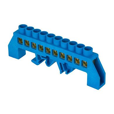 Шина N нулевая тип стойка в комбинированном изоляторе на DIN-рейку 8x12мм 10 отверстий синяя ETP