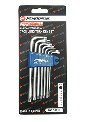 Набор ключей TORX длинных, 7пр.(Т10,Т15,Т20,Т25,Т27,Т30,Т40)(F-5071L) Forsage