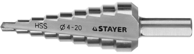Сверло ступенчатое 4-20мм HSS, 9 ступ., по сталям и цвет. мет. "MASTER" (29660-4-20-9) STAYER