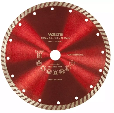 Круг алмазный турбо 230х2.6х10x22.23 мм Универсал (WL0113-230/10) WALTE