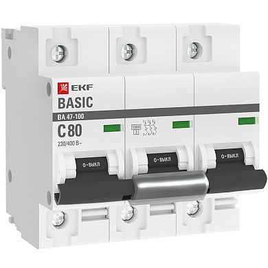 Автоматический выключатель  ВА 47-100 3P 80А (C) 10kA EKF Basic
