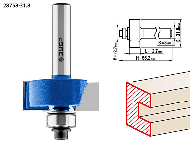 Фреза фальцевая, D= 31,8мм, рабочая длина-12,7мм, хв.-8мм, d-12,7мм (28758-31.8) ЗУБР