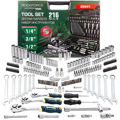 Набор инструмента автомобильного (1/2", 1/4", 3/8") 216пр. (RF LIGHT-38841) RockFORCE LIGHT