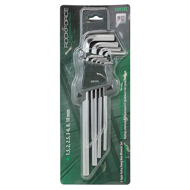 Набор ключей шестигранных экстра длинных, 9пр. (1.5, 2, 2.5, 3-6, 8, 10мм) (RF-5093XL) RockFORCE