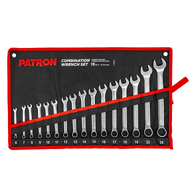 Набор ключей комбинированных 16 пр. (6,7,8,9,10,11,12,13,14,15,16,17,18,19,22,24 мм)(P-5161M) PATRON