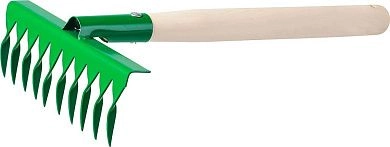 Грабельки садовые с деревянной ручкой, РОСТОК 39614, 10 витых зубцов, 200x62x405 мм