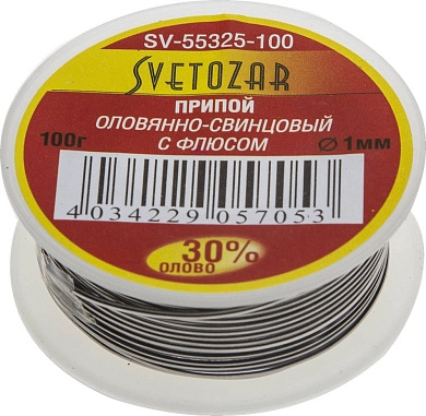 Припой оловянно-свинцовый, 30% Sn / 70% Pb, 100гр (SV-55325-100) СВЕТОЗАР