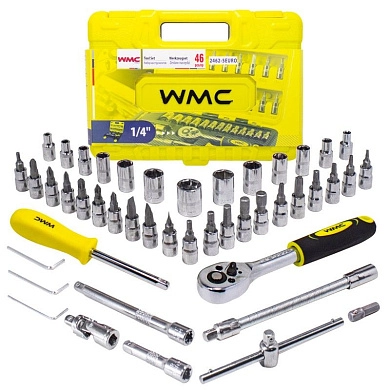 Набор головок с трещоткой и удлинителями 1/4" 4-14мм, 46пр. (WMC-2462-5 EURO) WMC TOOLS