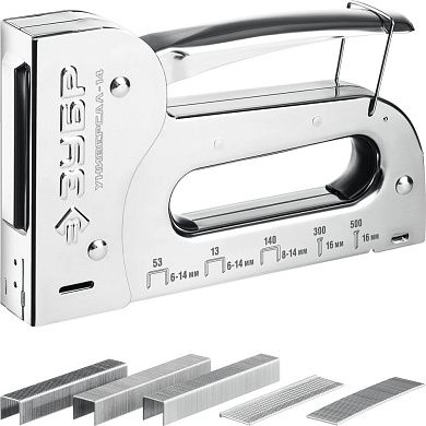 Степлер для скоб "Универсал 14" 6-в-1: тип 53 (6-14 мм) / 140 (8-14 мм) / 53F (8-14 мм) / 13 (6-14 м
