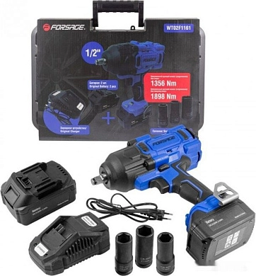 Гайковерт ударный аккум. F-WT02F1161 (20.0 В, 2 акк. х 5.0 Ач Li-ion, 1/2", 1356 Нм,чем.) Forsage
