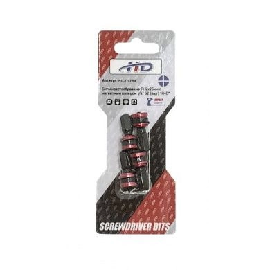 Биты крестообразные PH2х25мм с магнитным кольцом 1/4" S2 (4шт) (HD-77872M) H-D