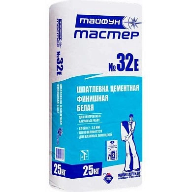 Шпатлевка цементная ТАЙФУН МАСТЕР № 32е (нар./внутр.; белая ), 25 кг